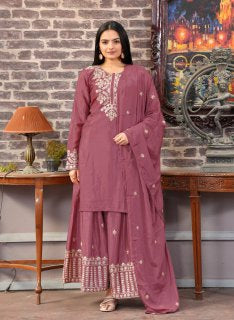 Peach Color Chinon Silk With Sequences Embroidered Work Designer Sharara