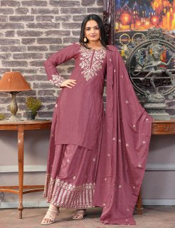 Peach Color Chinon Silk With Sequences Embroidered Work Designer Sharara