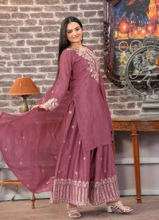 Peach Color Chinon Silk With Sequences Embroidered Work Designer Sharara