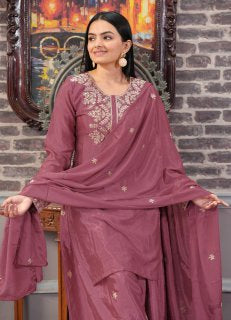 Peach Color Chinon Silk With Sequences Embroidered Work Designer Sharara