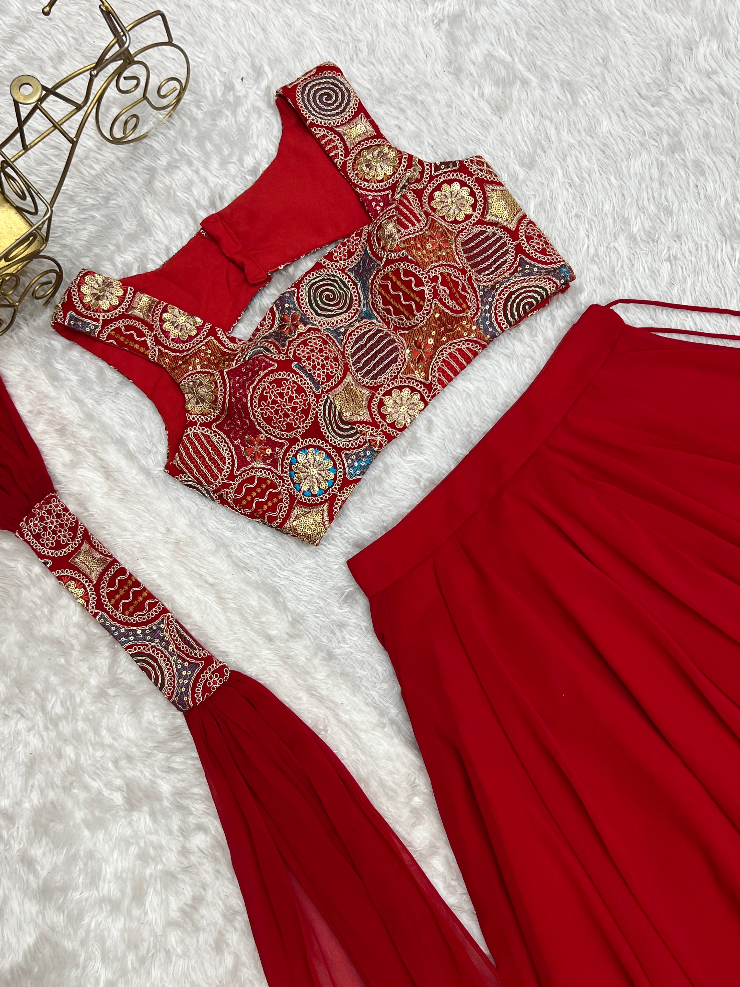 Red Color Ready To Wear Designer Lehenga Choli