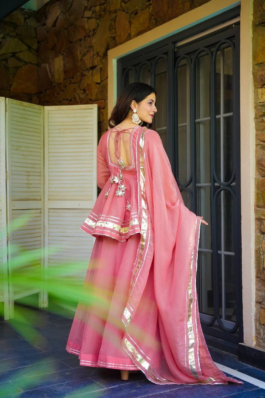 Baby Pink Color Organza Silk Designer Sharara Palazzo