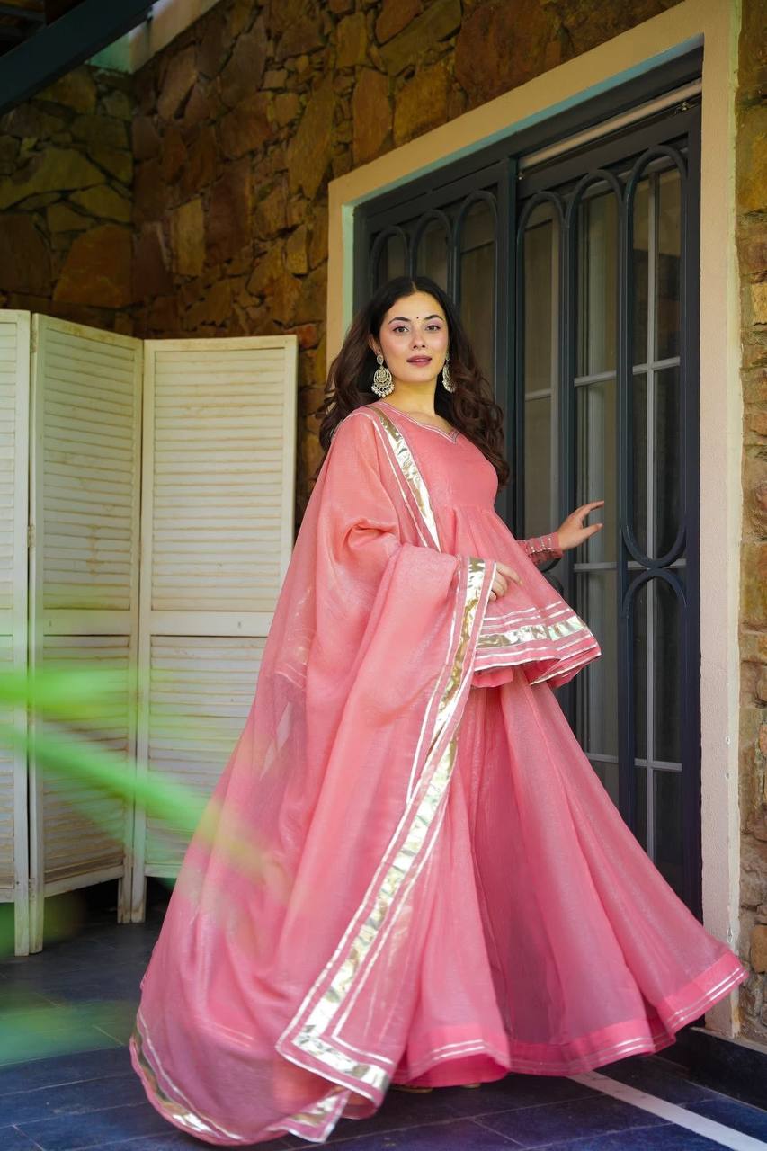 Baby Pink Color Organza Silk Designer Sharara Palazzo