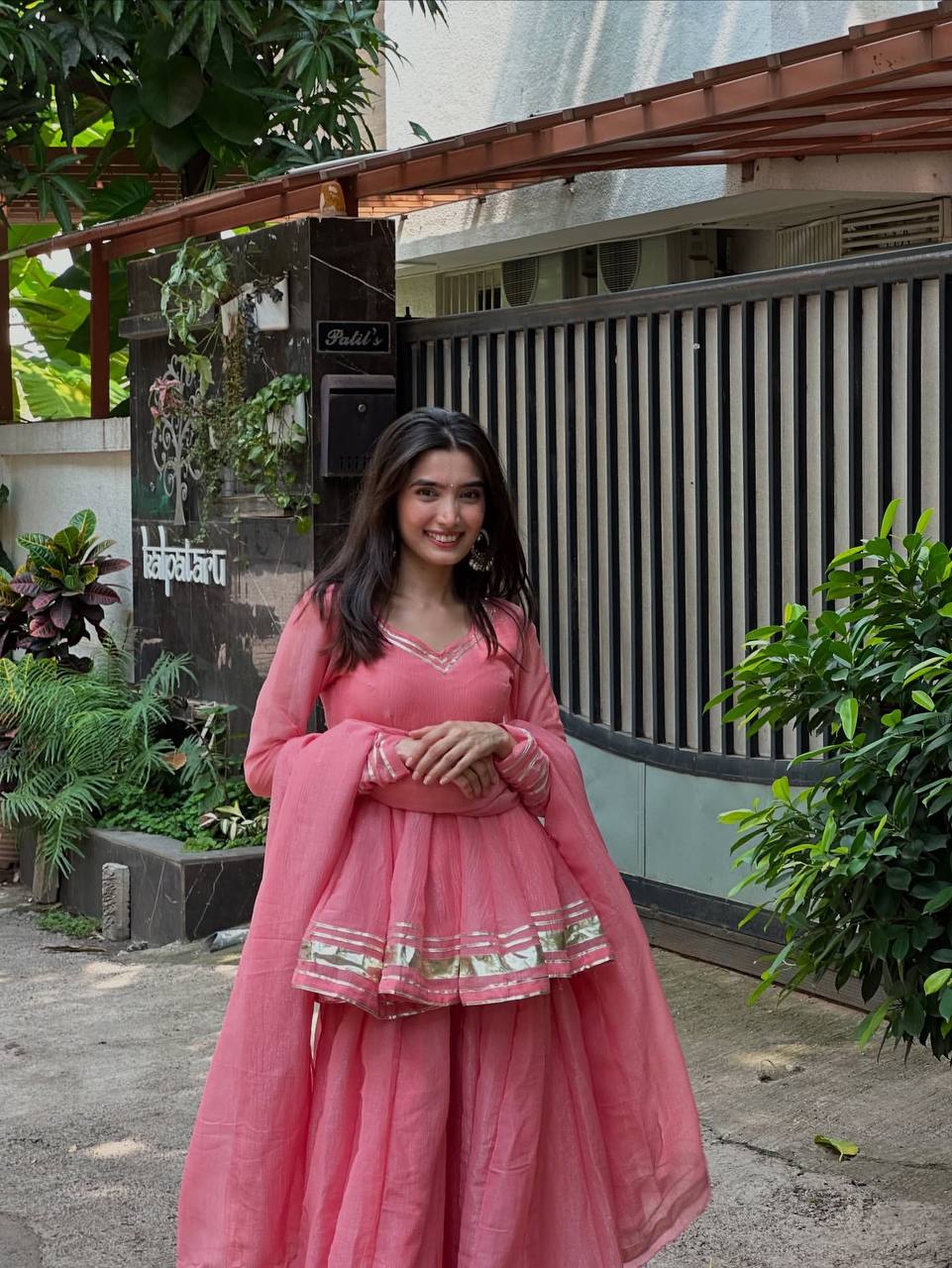 Baby Pink Color Organza Silk Designer Sharara Palazzo
