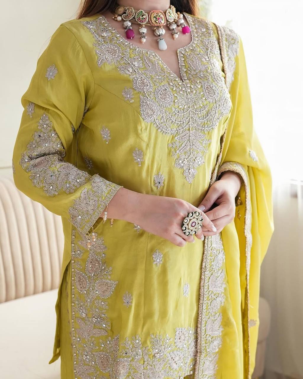 Yellow Color Sequences Embroidery work Designer Sharara Suit