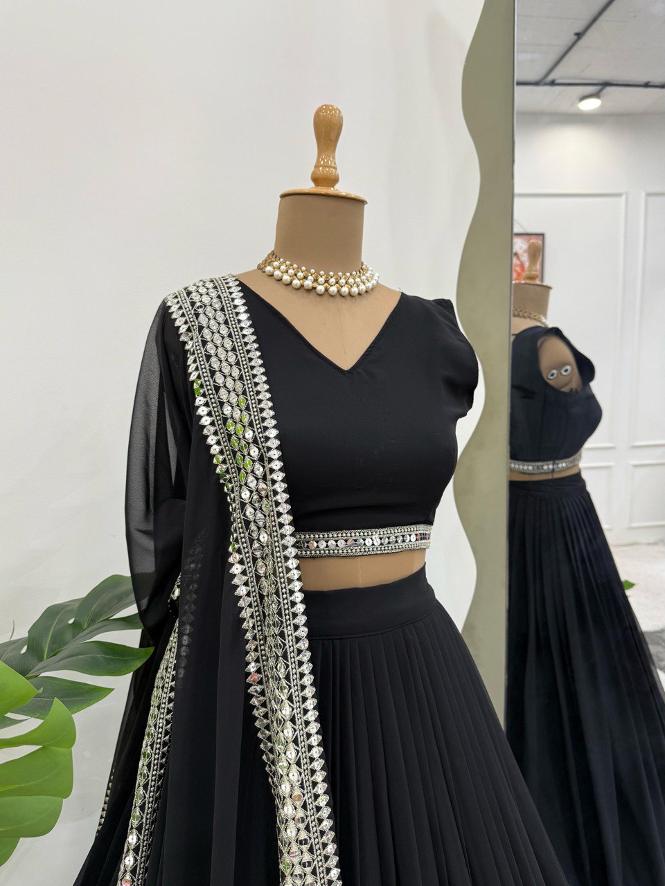 BLACK COLOR EMBROIDERD SEQUENCES WORK DESIGNER LEHENGHA CHOLI