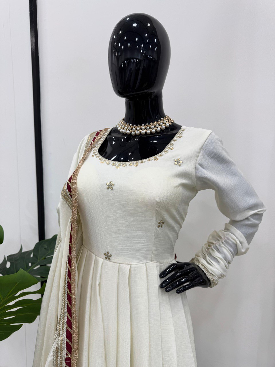 Most Trending Off White Color Partywear Anarkali Suit