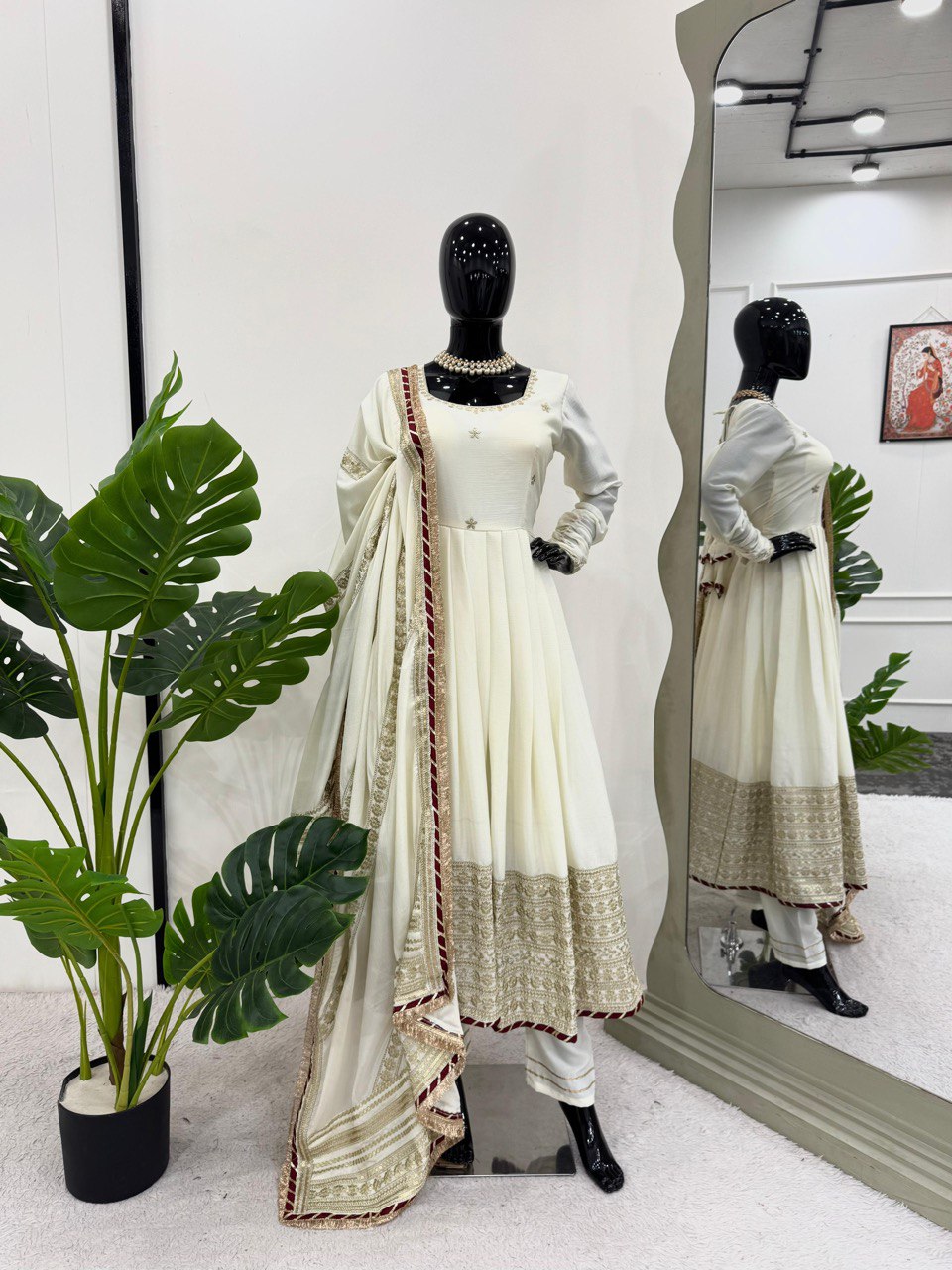 Most Trending Off White Color Partywear Anarkali Suit