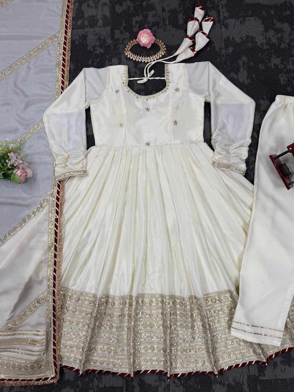 Most Trending Off White Color Partywear Anarkali Suit