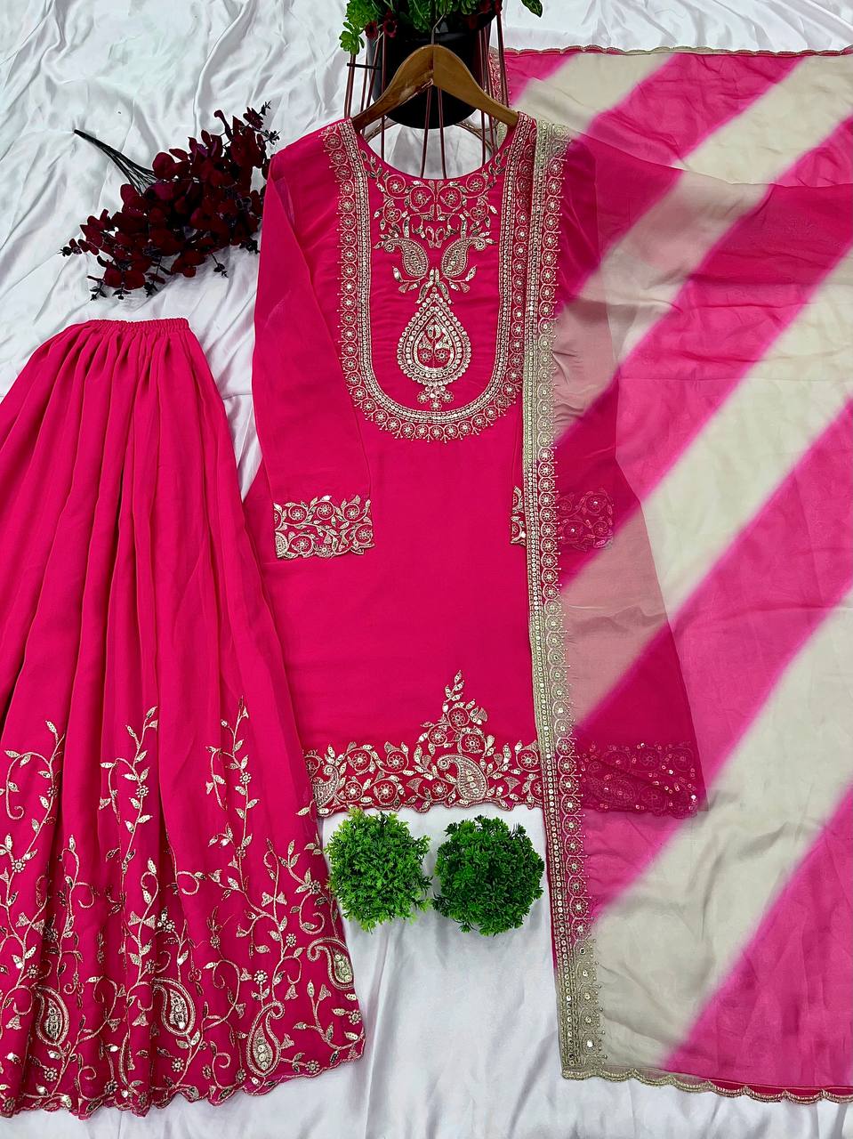 Wedding Special Rani Pink Georgette Designer Palazzo Dresses