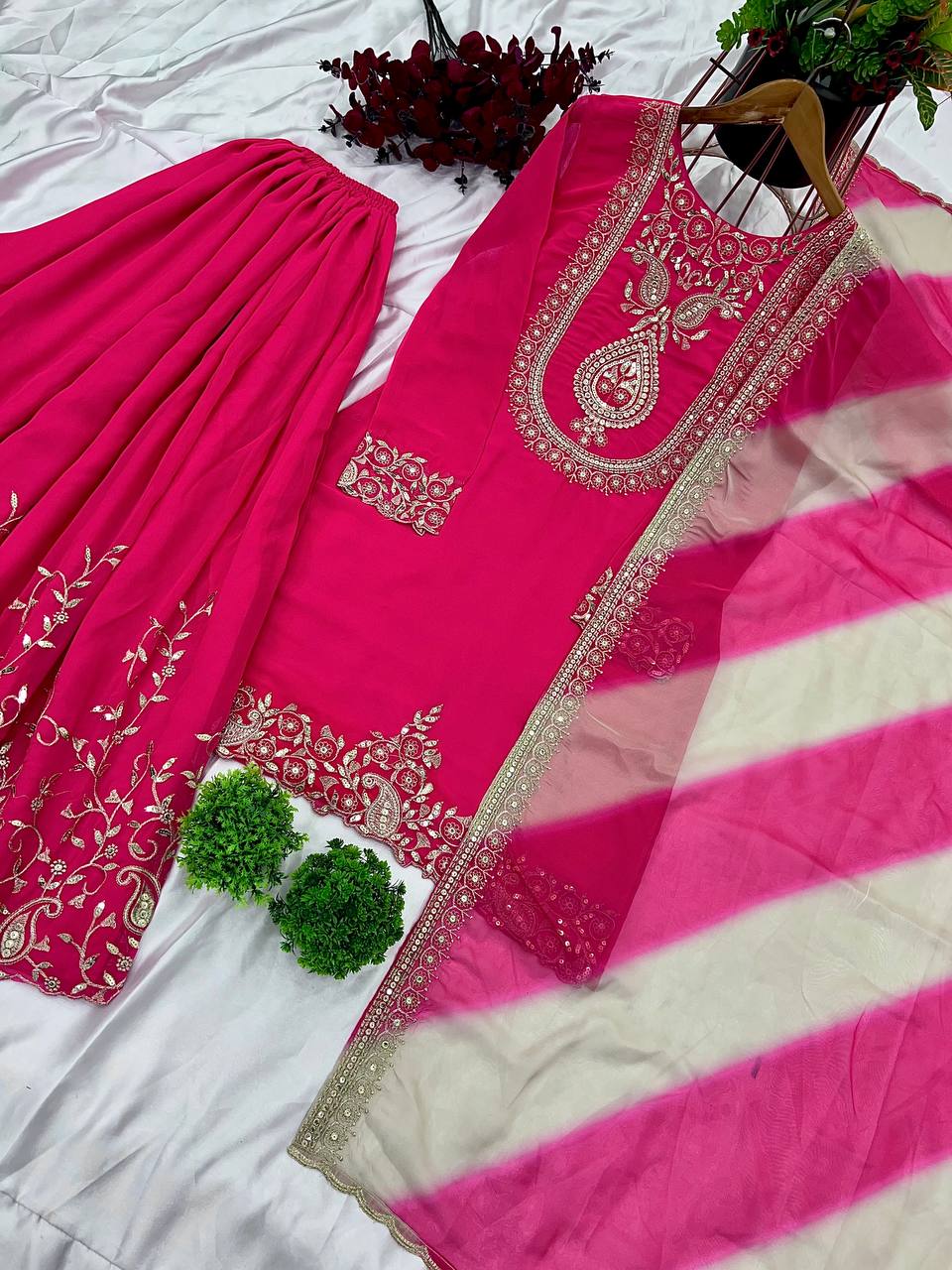 Wedding Special Rani Pink Georgette Designer Palazzo Dresses