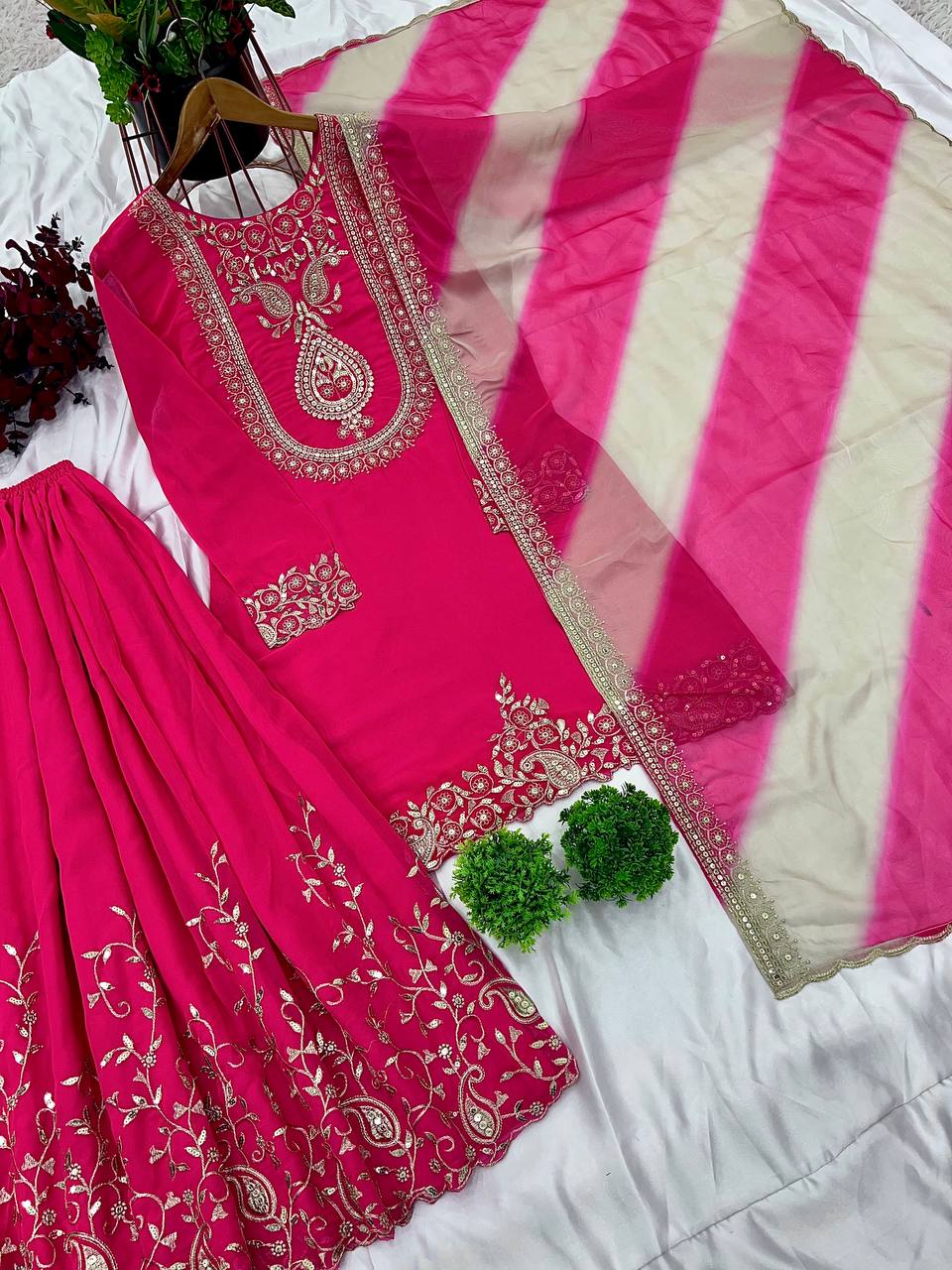 Wedding Special Rani Pink Georgette Designer Palazzo Dresses