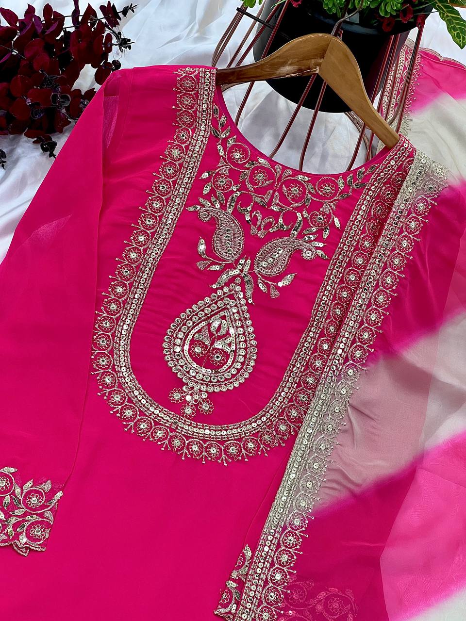 Wedding Special Rani Pink Georgette Designer Palazzo Dresses