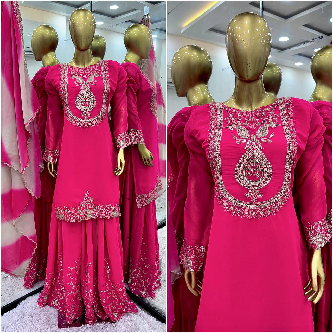 Wedding Special Rani Pink Georgette Designer Palazzo Dresses