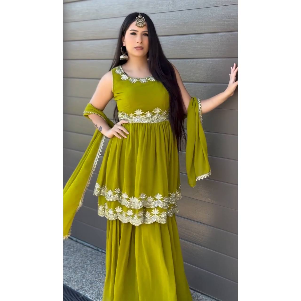 Parrot Green Color Ready To Wear Designer Palazzo Suits