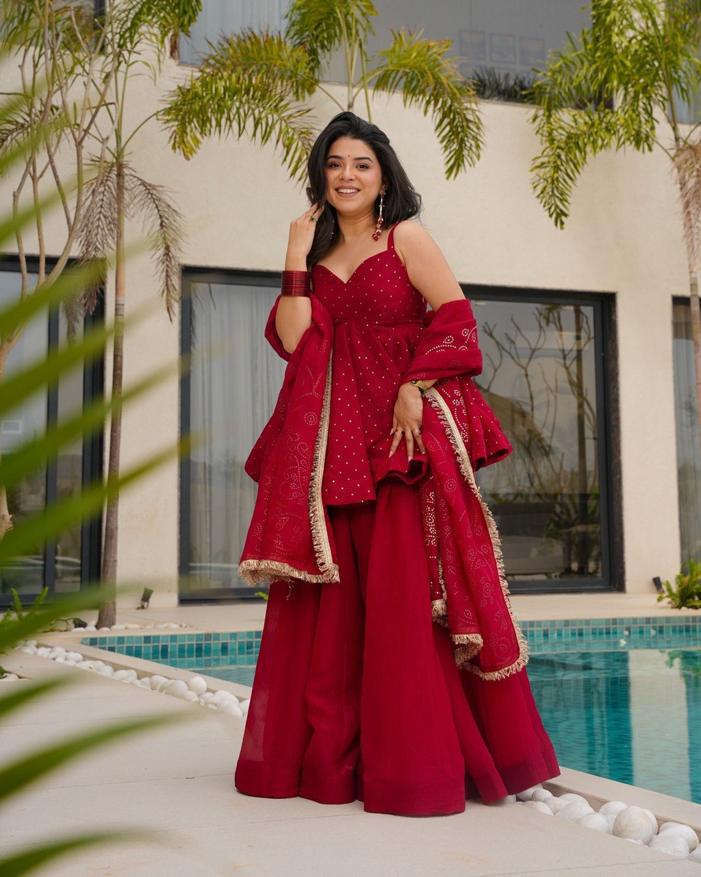 Pure Tabby Organza Mukesh Work Top Palazzo