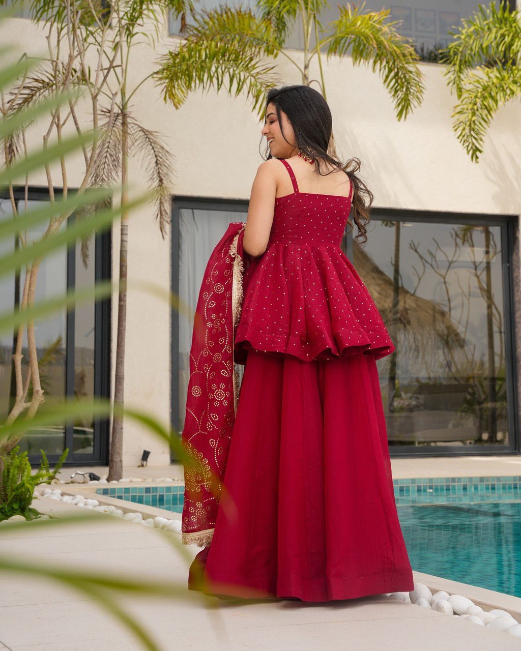 Pure Tabby Organza Mukesh Work Top Palazzo