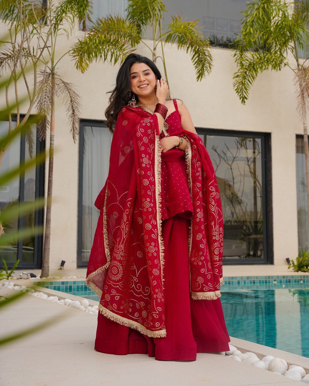 Pure Tabby Organza Mukesh Work Top Palazzo