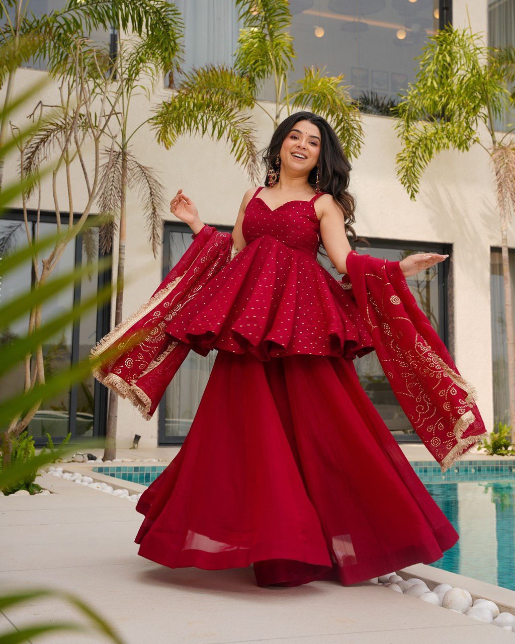 Pure Tabby Organza Mukesh Work Top Palazzo