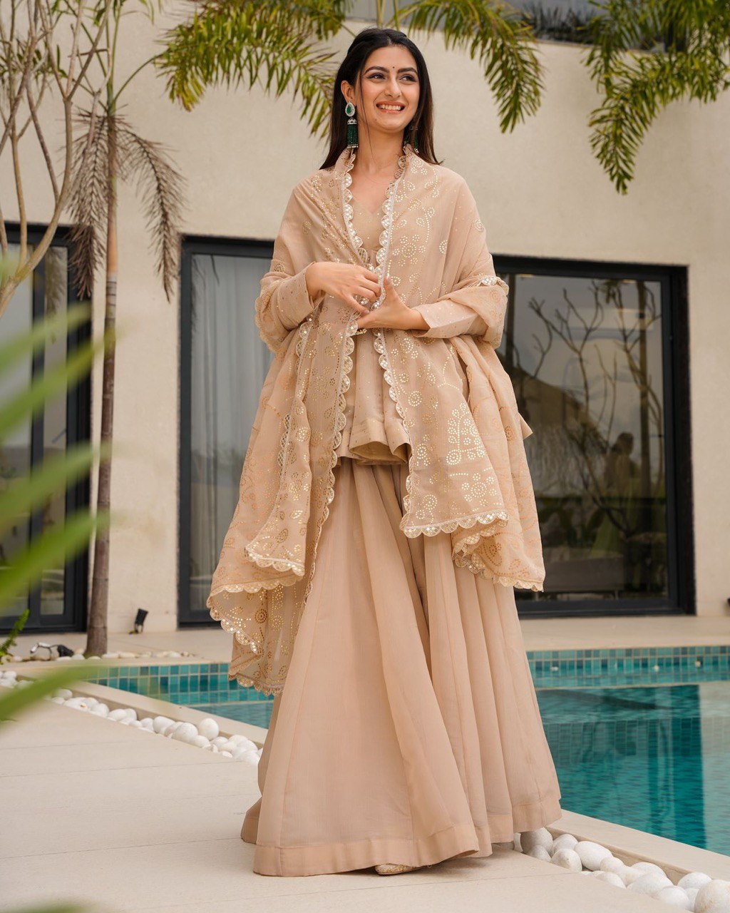 Pure Tabby Organza Mukesh Work Top Palazzo