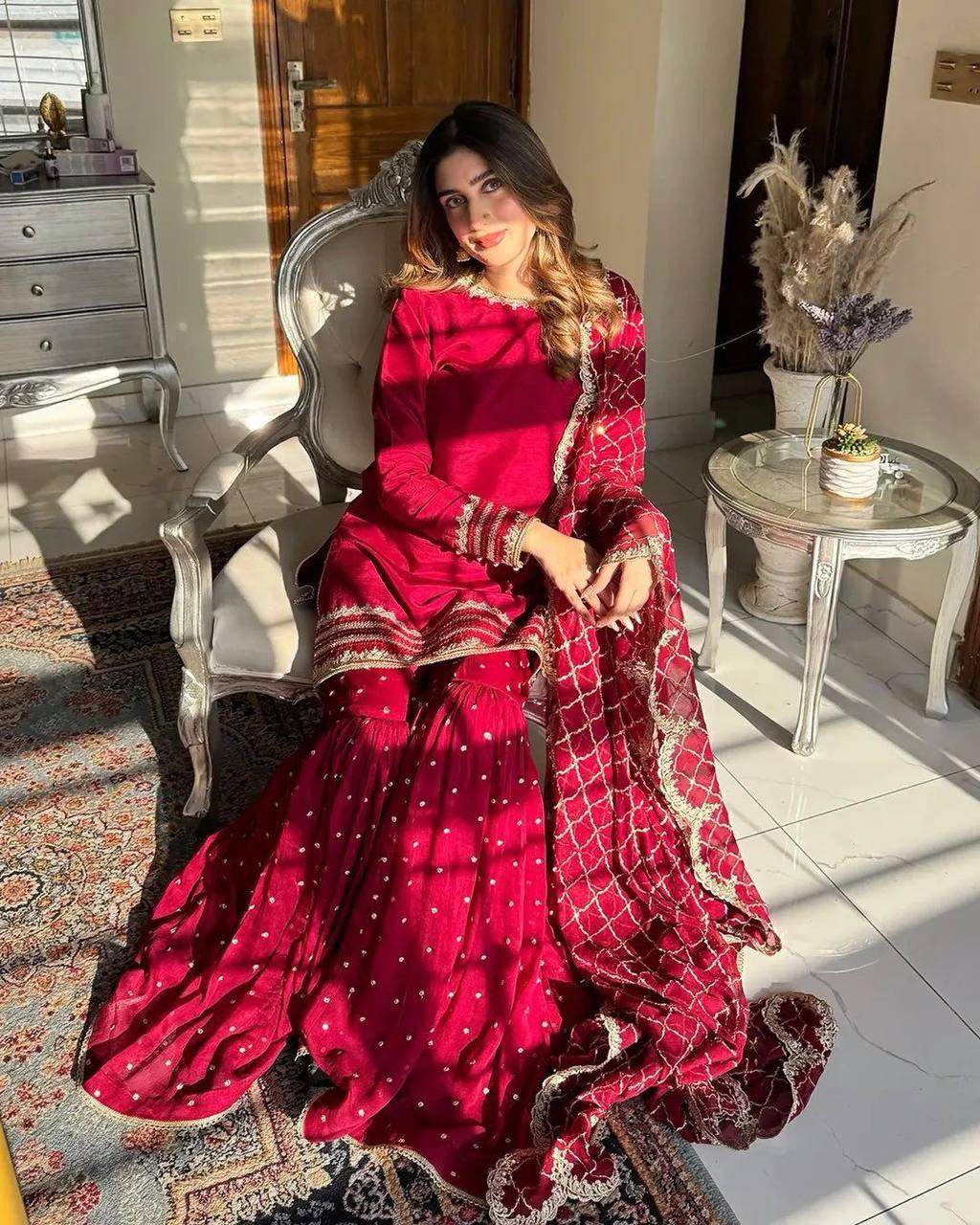 Trending Maroon Color Georgette Fabric Gharara Set