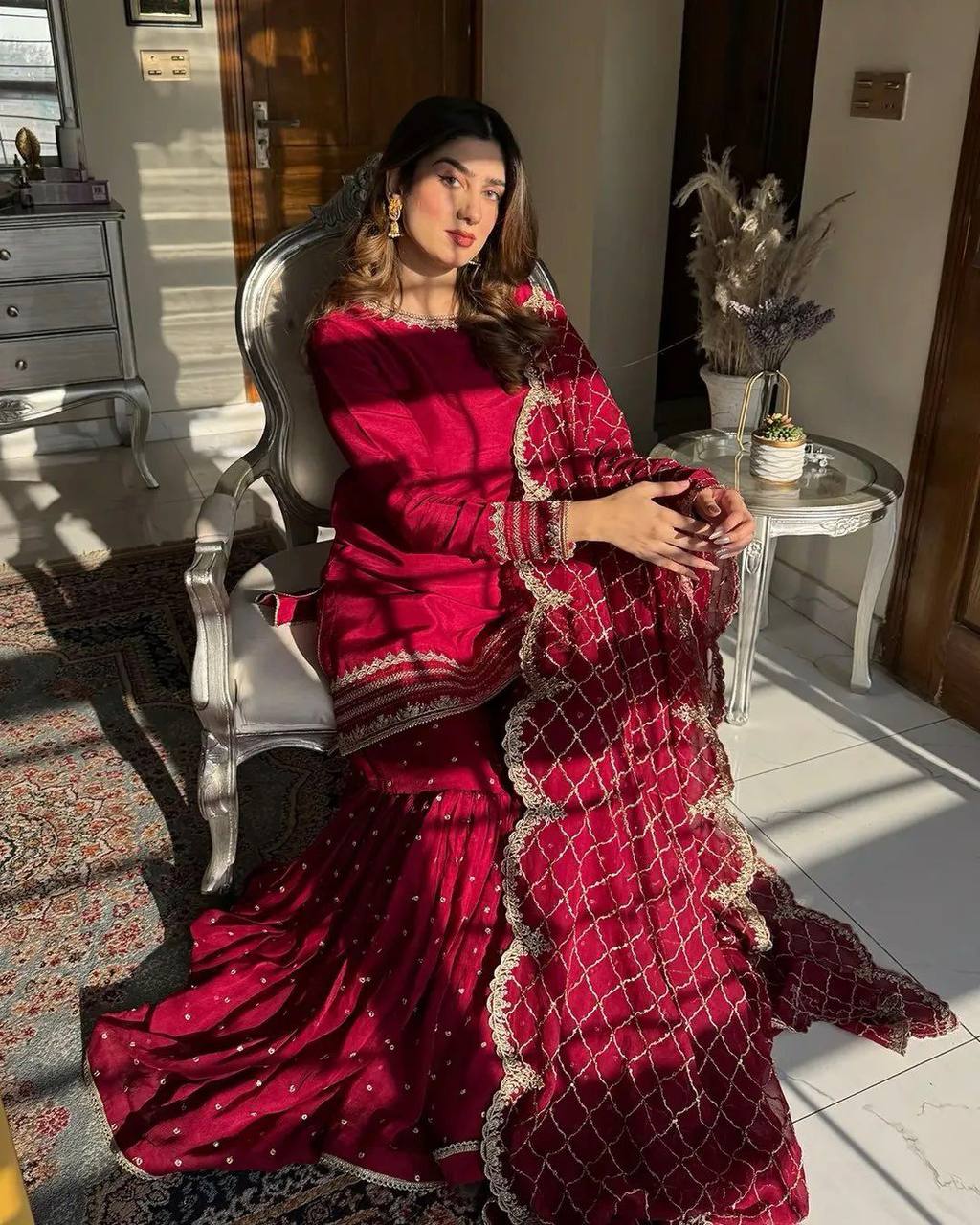 Trending Maroon Color Georgette Fabric Gharara Set
