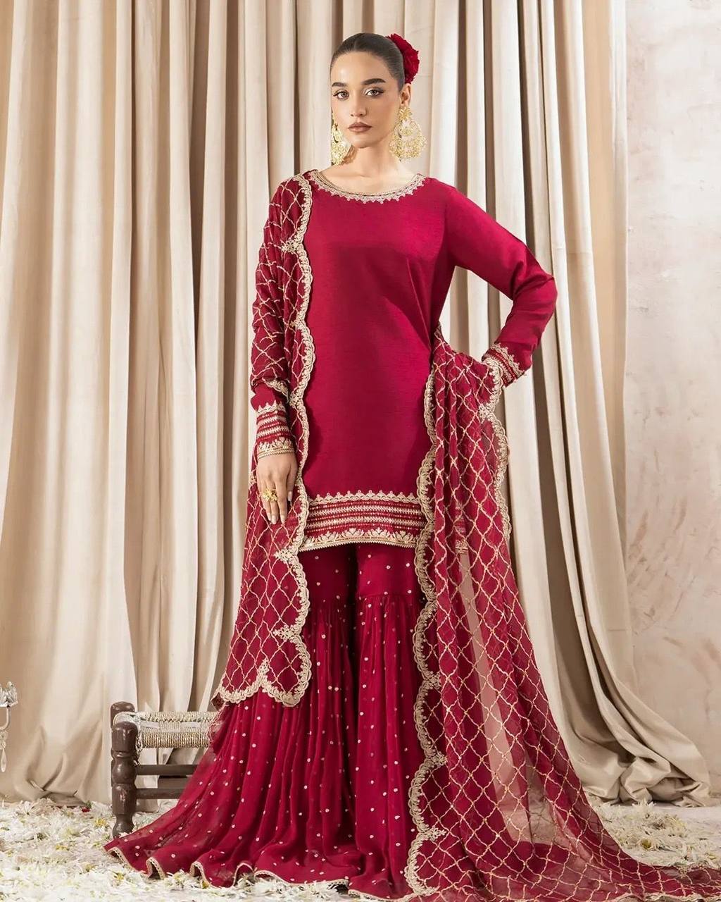 Trending Maroon Color Georgette Fabric Gharara Set