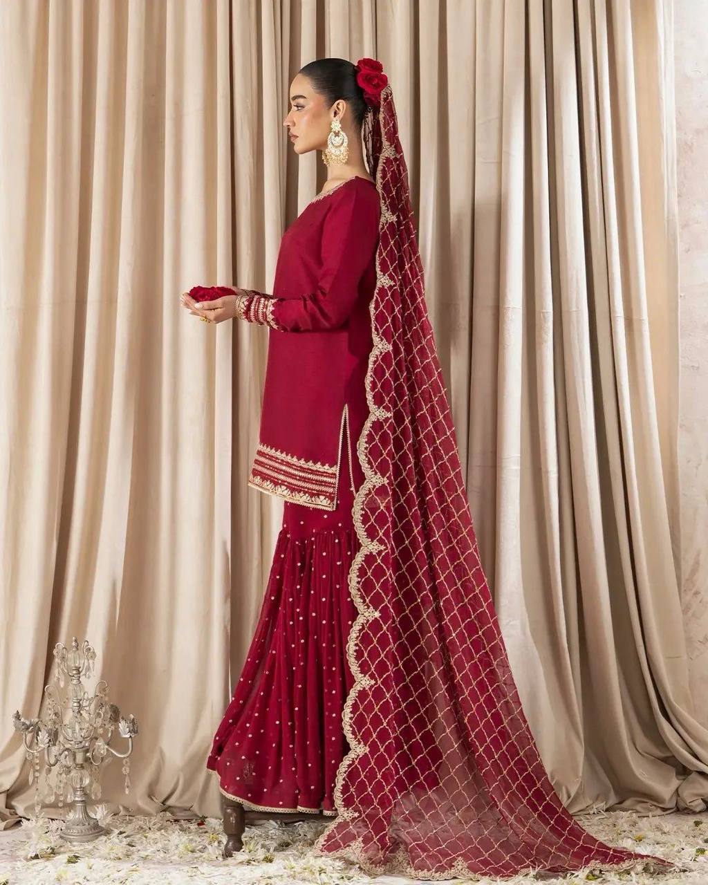Trending Maroon Color Georgette Fabric Gharara Set