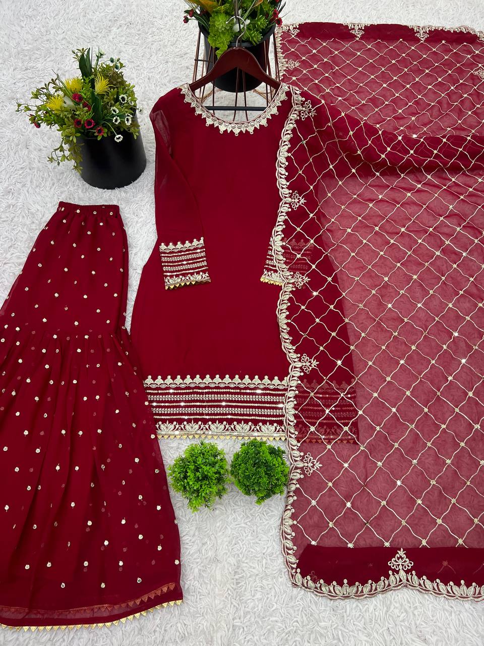 Trending Maroon Color Georgette Fabric Gharara Set
