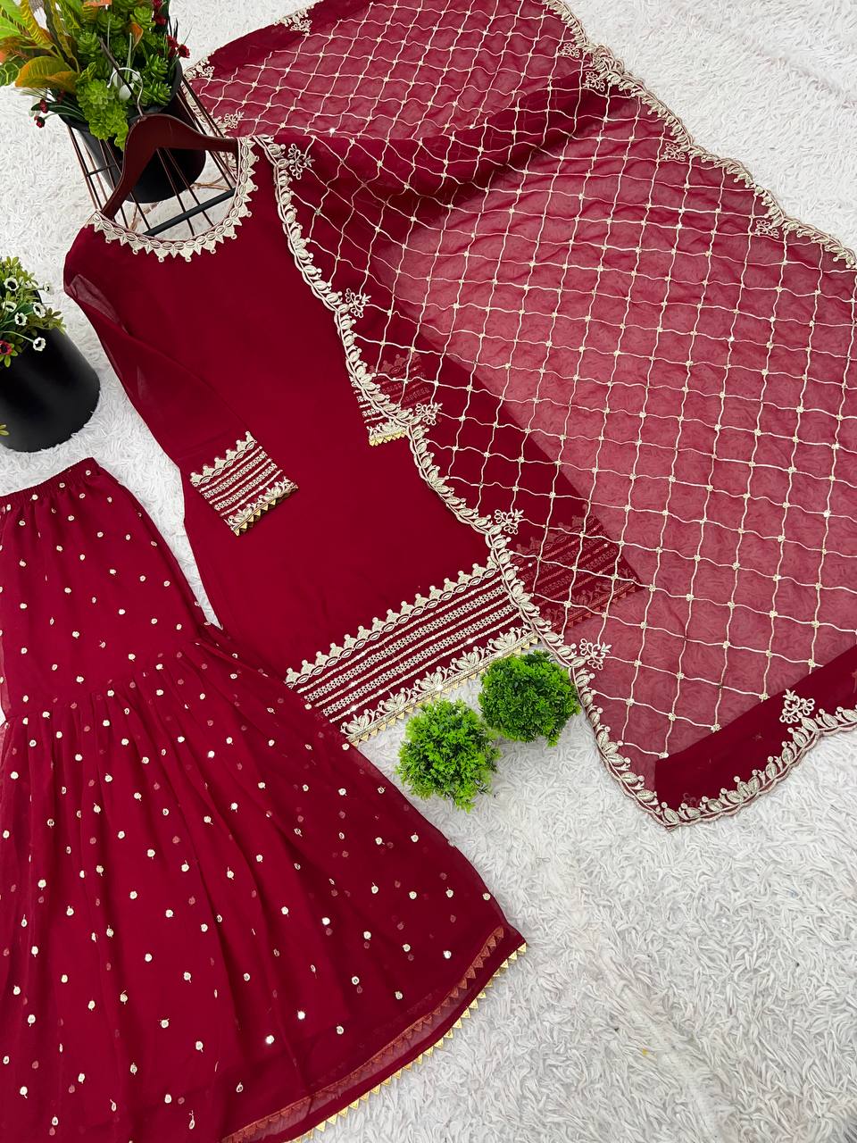 Trending Maroon Color Georgette Fabric Gharara Set