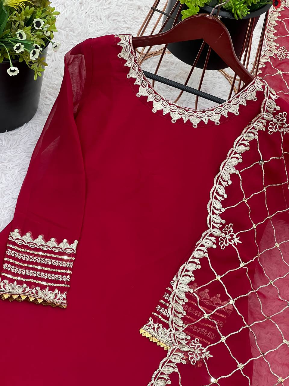 Trending Maroon Color Georgette Fabric Gharara Set