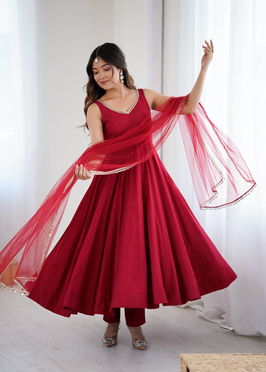 Most Beautiful Green Color Fully Flair Party Wear Anarkali Gown