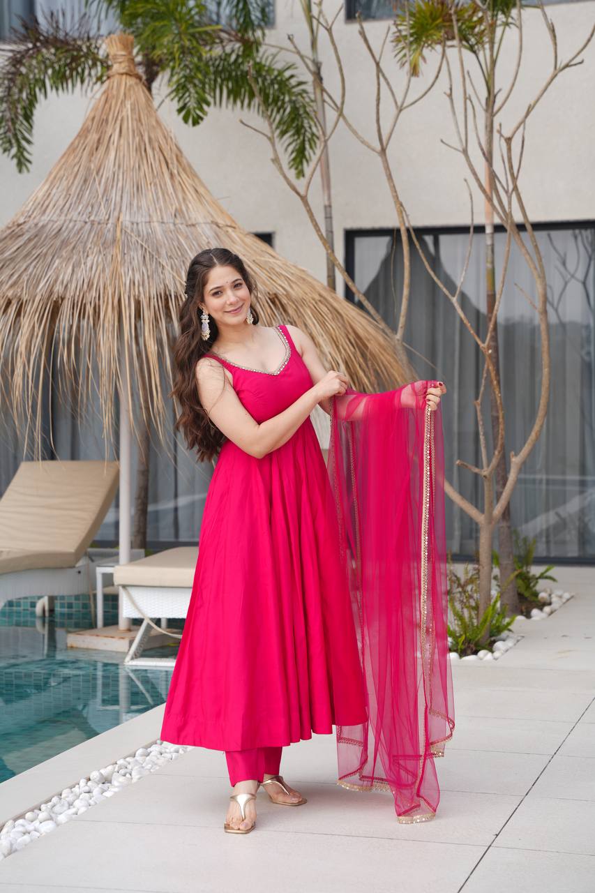 Festival Special Fully Flair Anarkali Gown With Pant & Dupatta