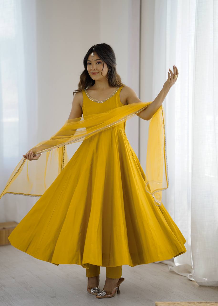 Festival Special Fully Flair Anarkali Gown With Pant & Dupatta