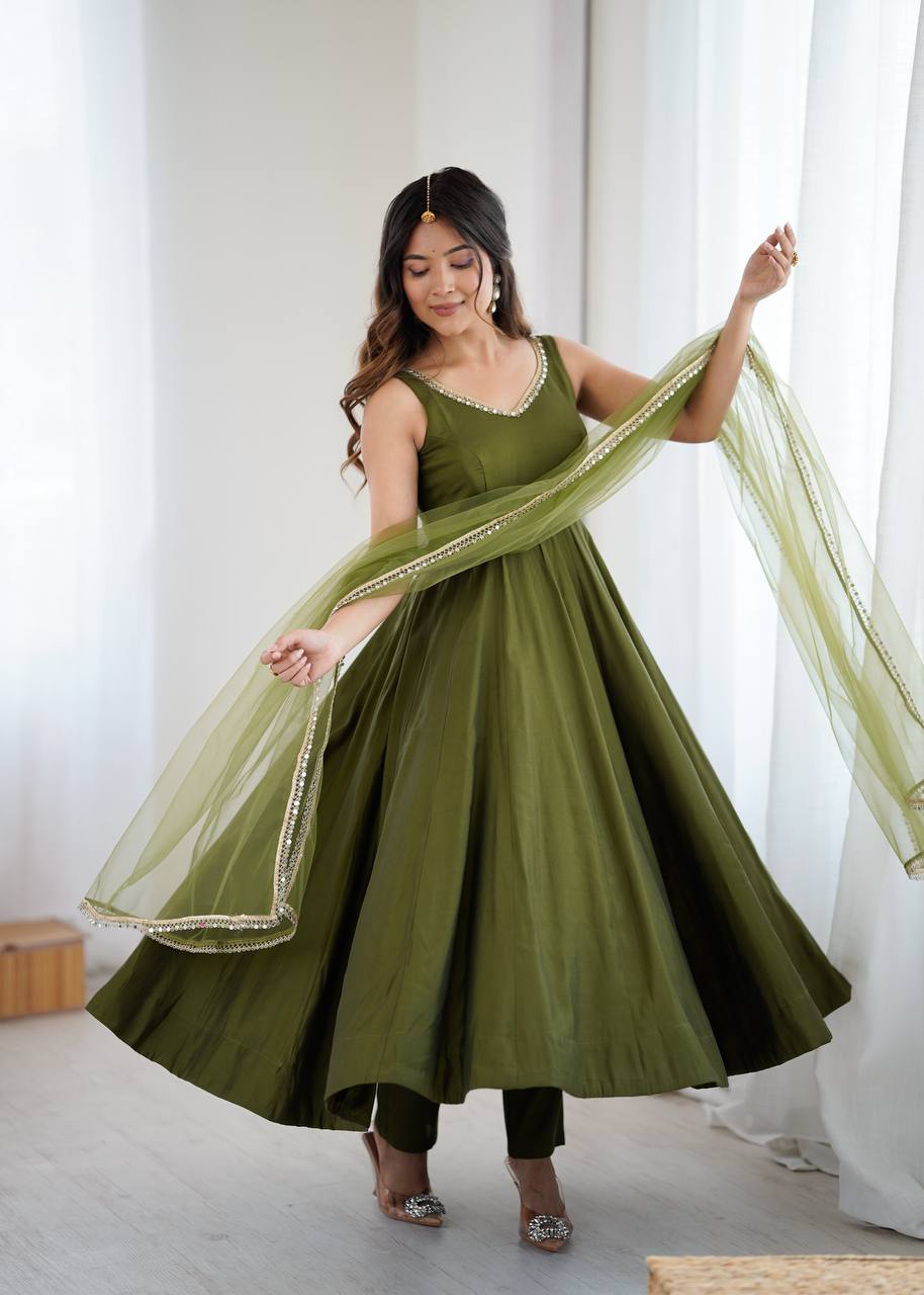 Festival Special Fully Flair Anarkali Gown With Pant & Dupatta