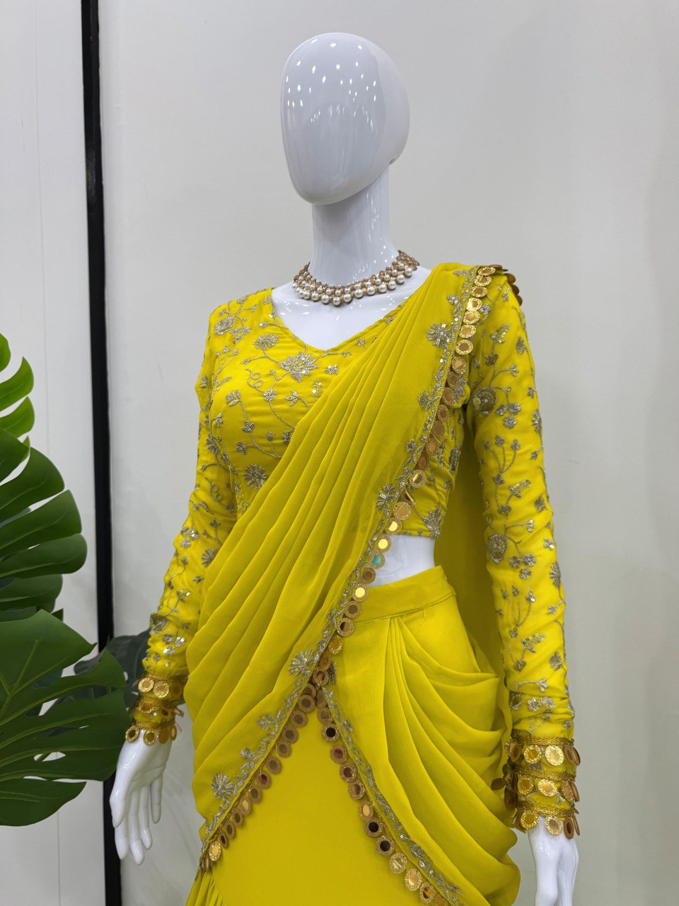 Yellow Color Ready To Wear Designer Lehenga Saree