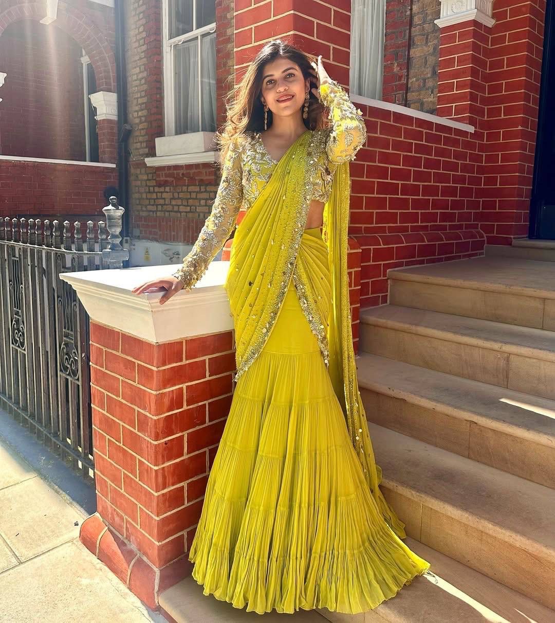 Yellow Color Ready To Wear Designer Lehenga Saree