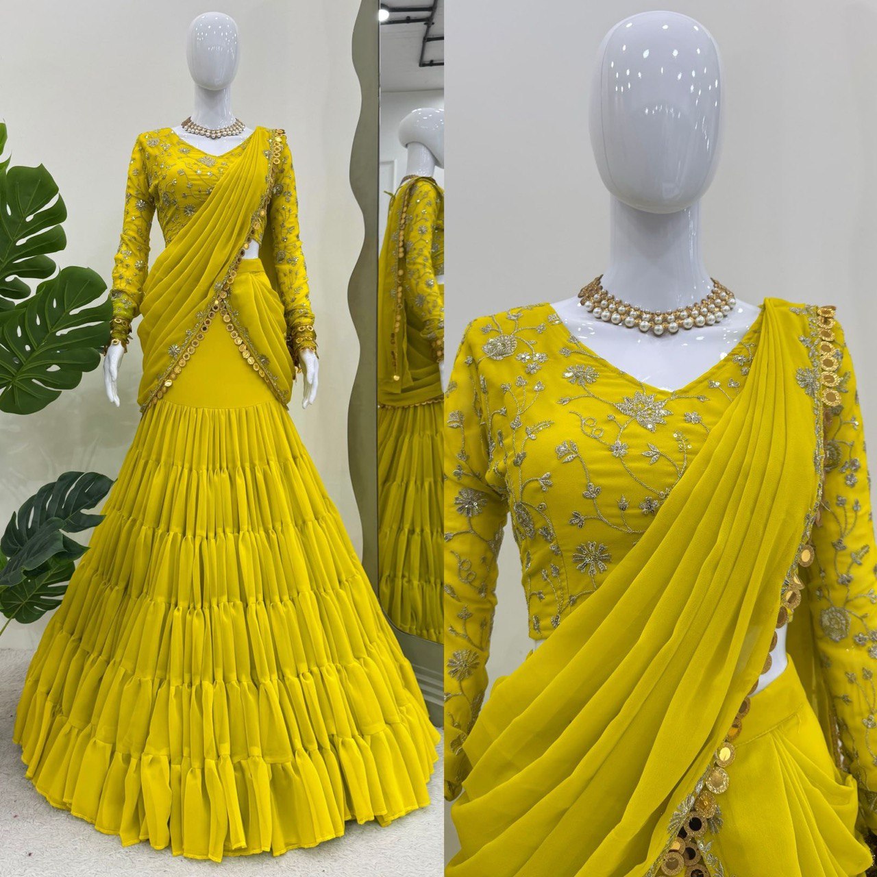 Yellow Color Ready To Wear Designer Lehenga Saree