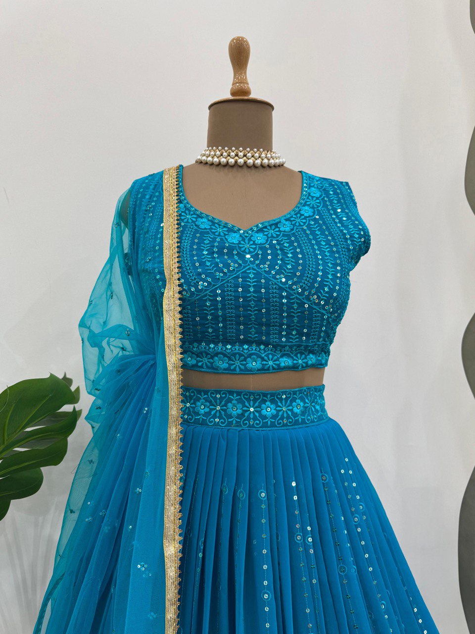 Blue Color Thread & Sequences Work Designer Lehenga Choli For Wedding