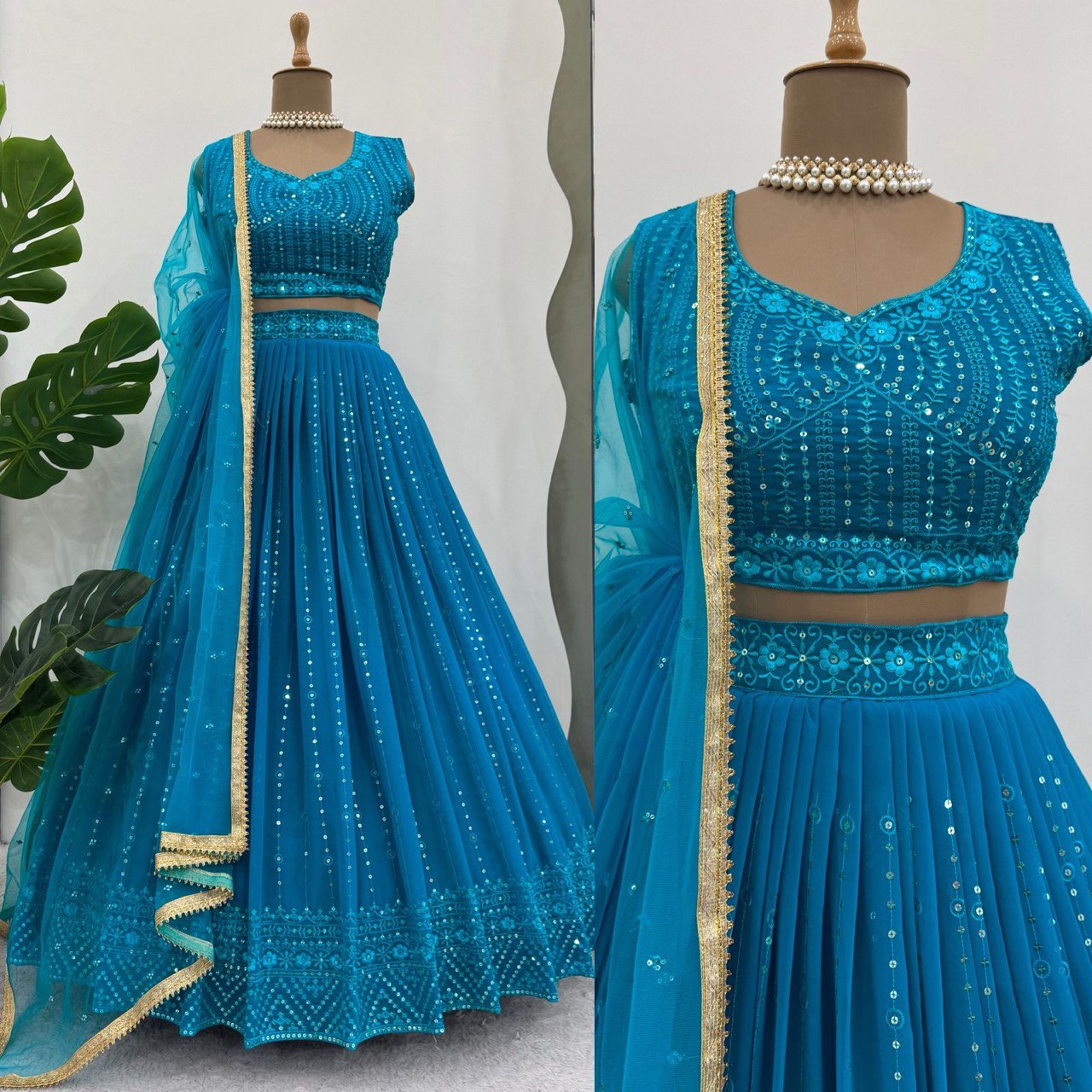 Blue Color Thread & Sequences Work Designer Lehenga Choli For Wedding