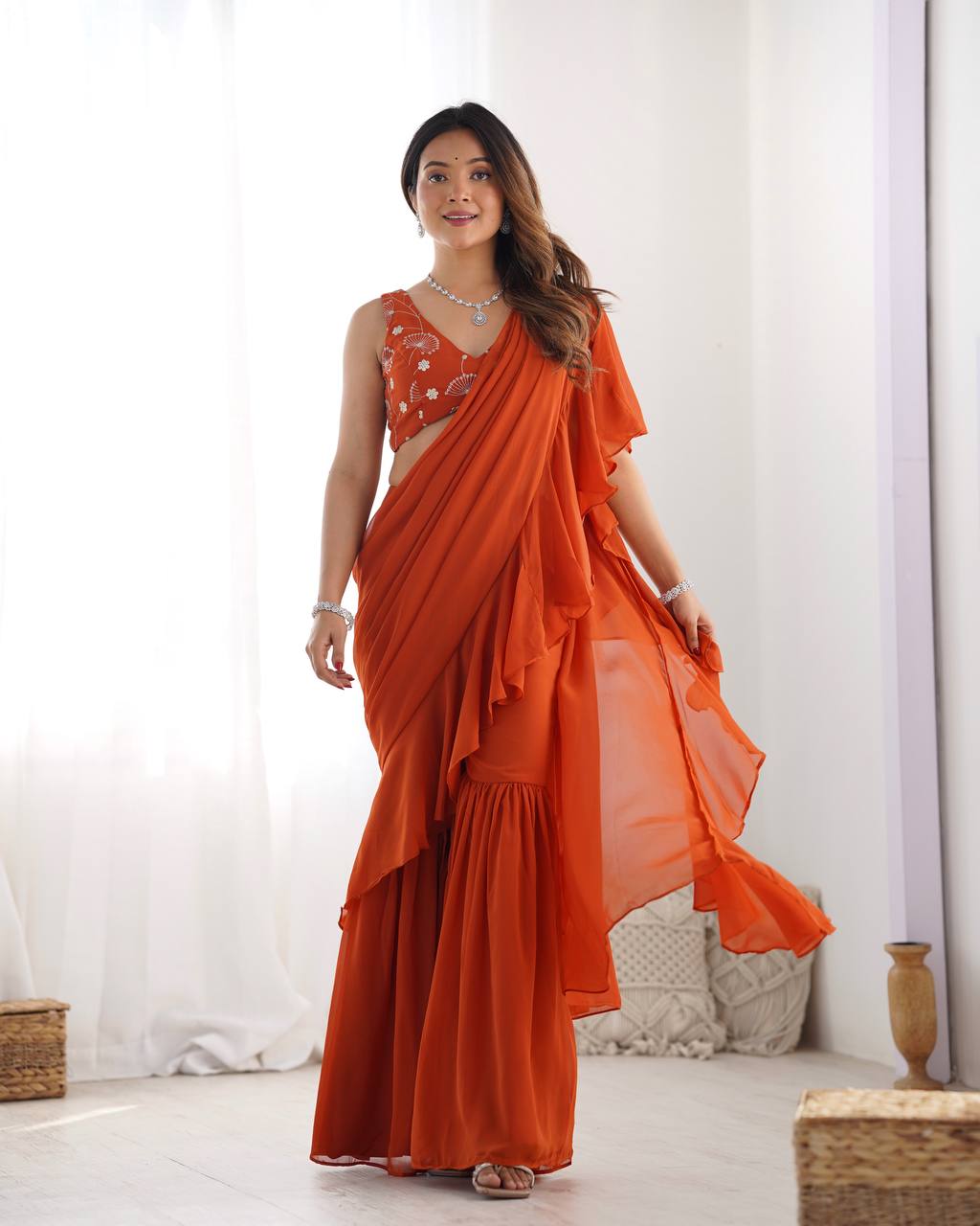 Peacock Blue Color Stylish Designer Sharara Saree