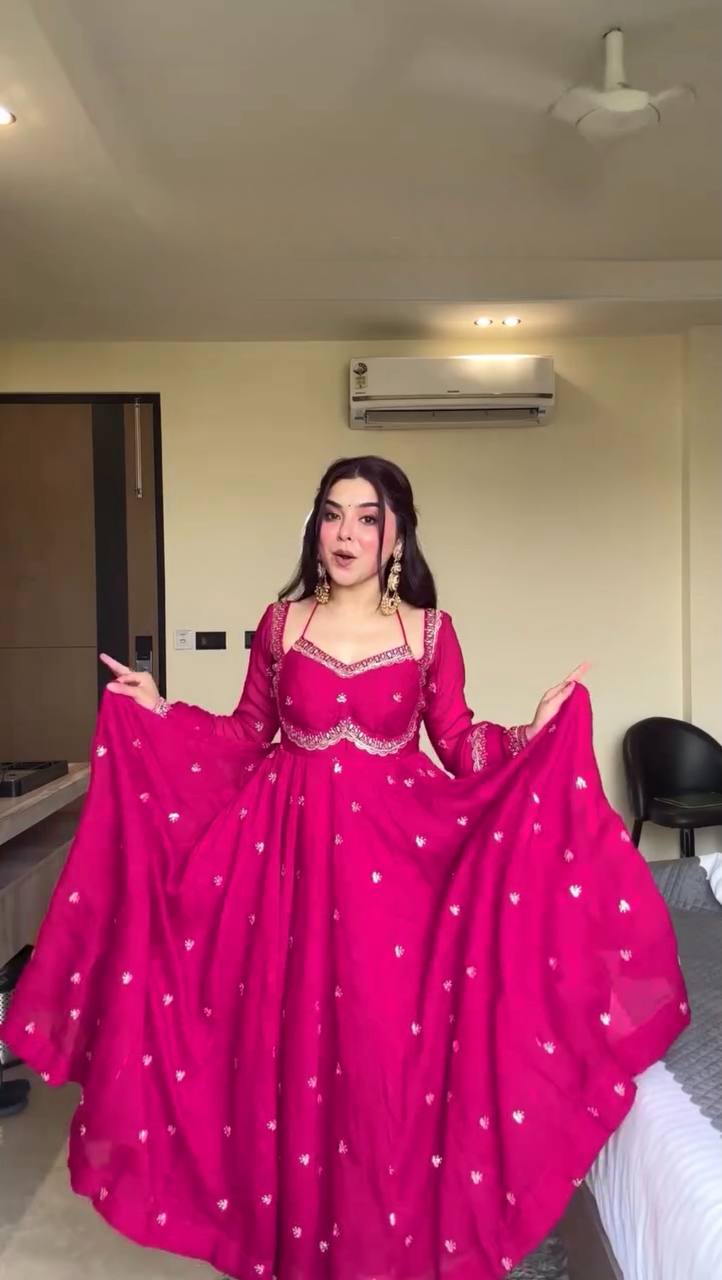 Rust Color 3-Pic Sequence Work Designer Anarkali Dress