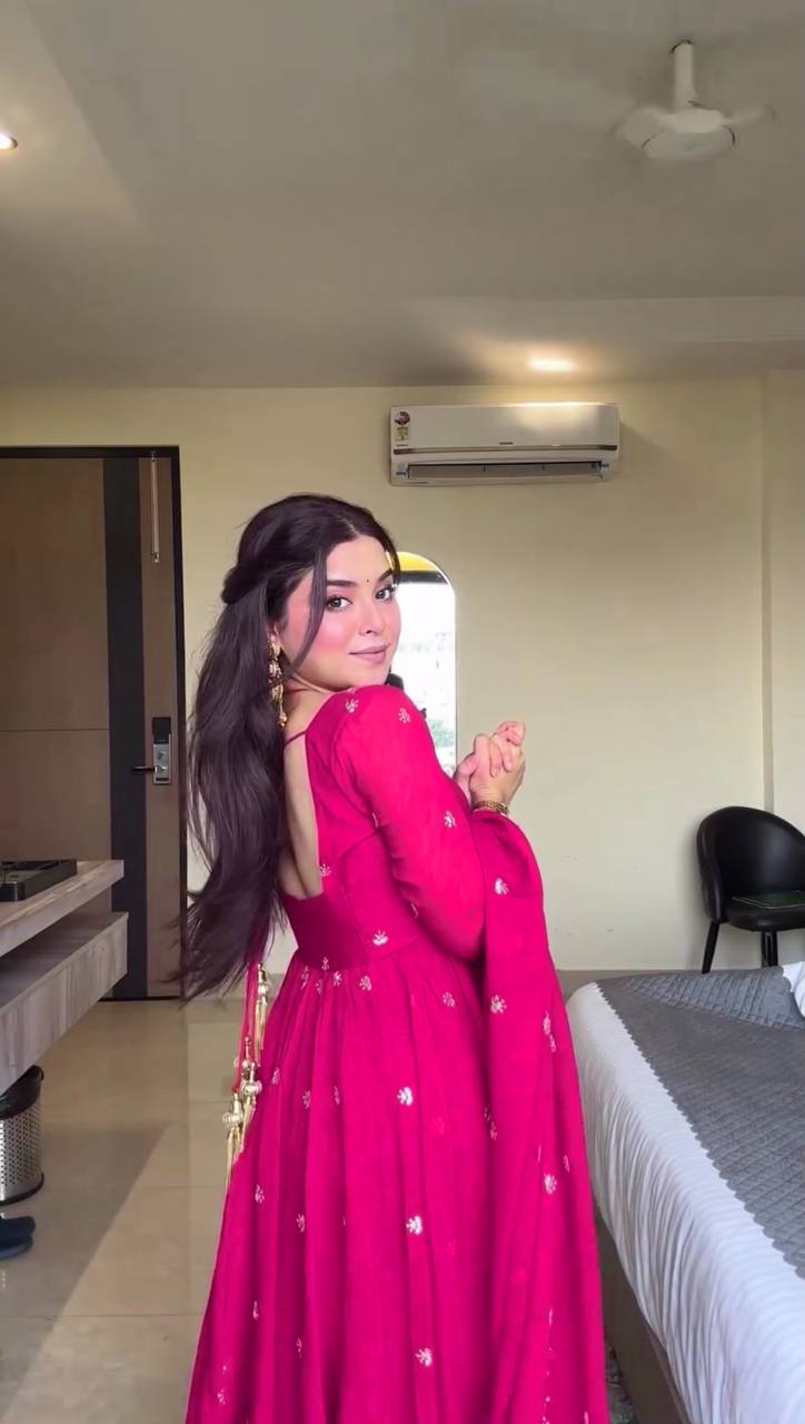 Rust Color 3-Pic Sequence Work Designer Anarkali Dress