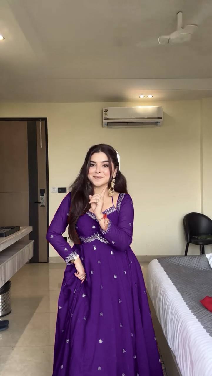 Rust Color 3-Pic Sequence Work Designer Anarkali Dress