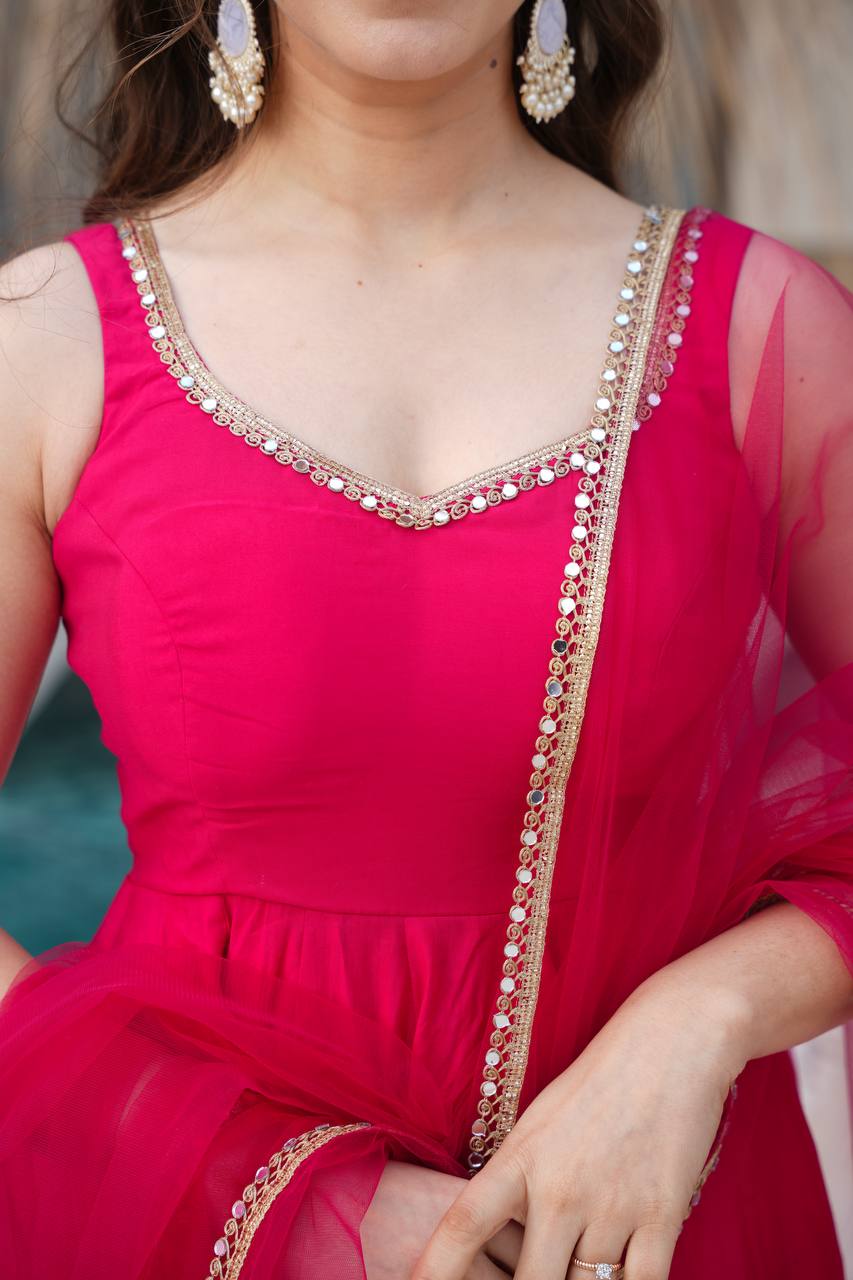 Most Beautiful Pink Color Fully Flair Party Wear Anarkali Gown