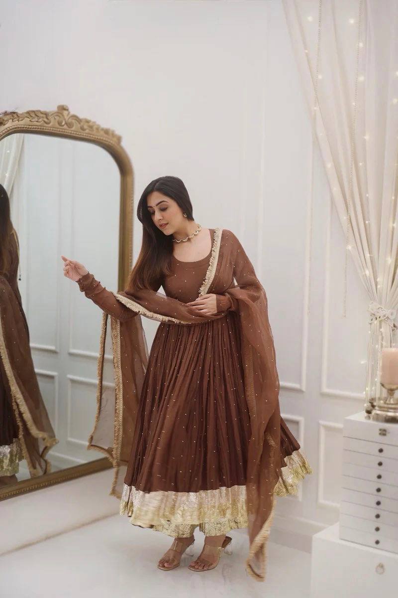 Brown Color Fully Flair Designer Anarkali Gown