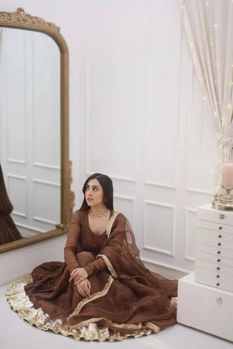 Brown Color Fully Flair Designer Anarkali Gown