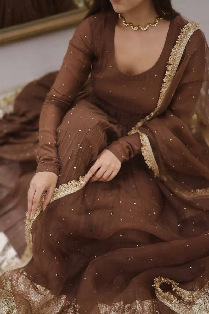 Brown Color Fully Flair Designer Anarkali Gown