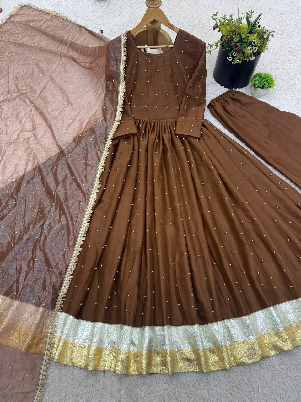 Brown Color Fully Flair Designer Anarkali Gown
