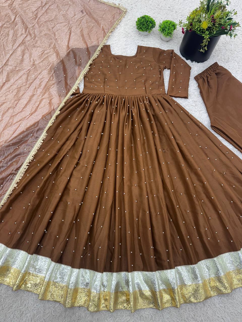Brown Color Fully Flair Designer Anarkali Gown